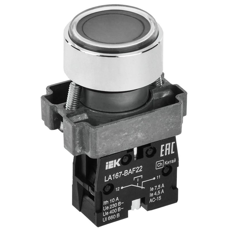 Кнопка управления LA167-BAF22 d=22мм 1NC черная IEK
