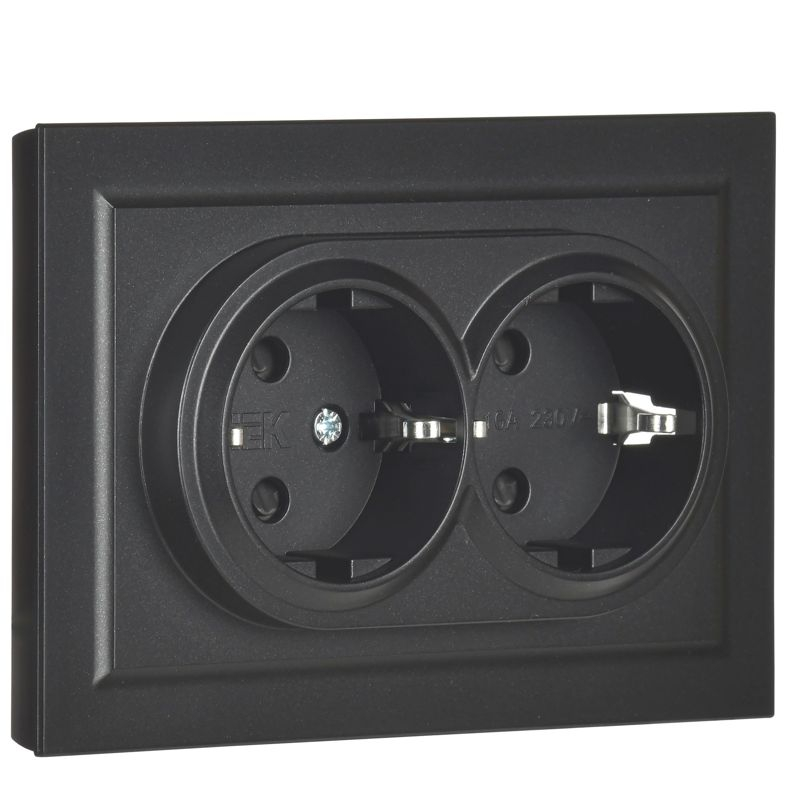 BRITE Розетка 2-местная с заземлением с защитными шторками 16А в сборе РСш12-3-БрЧ черный IEK