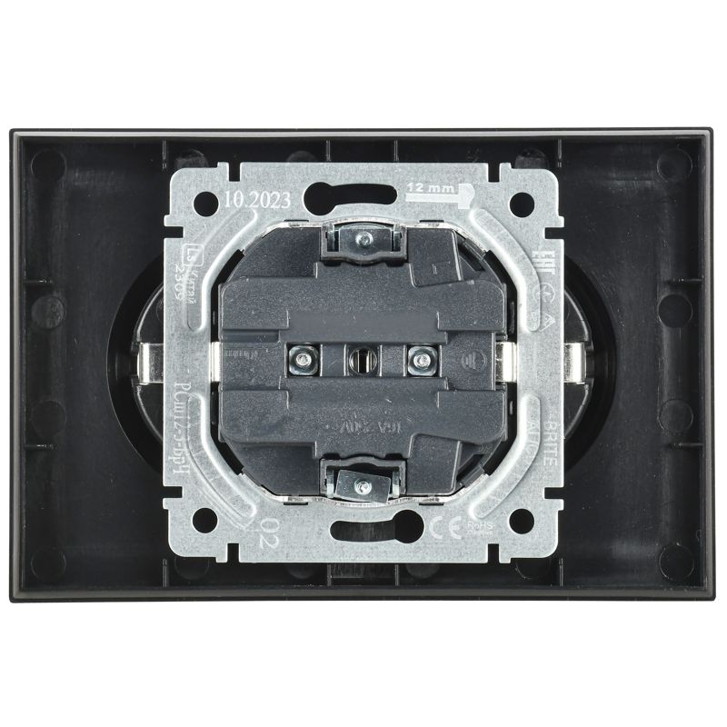 BRITE Розетка 2-местная с заземлением с защитными шторками 16А в сборе РСш12-3-БрЧ черный IEK