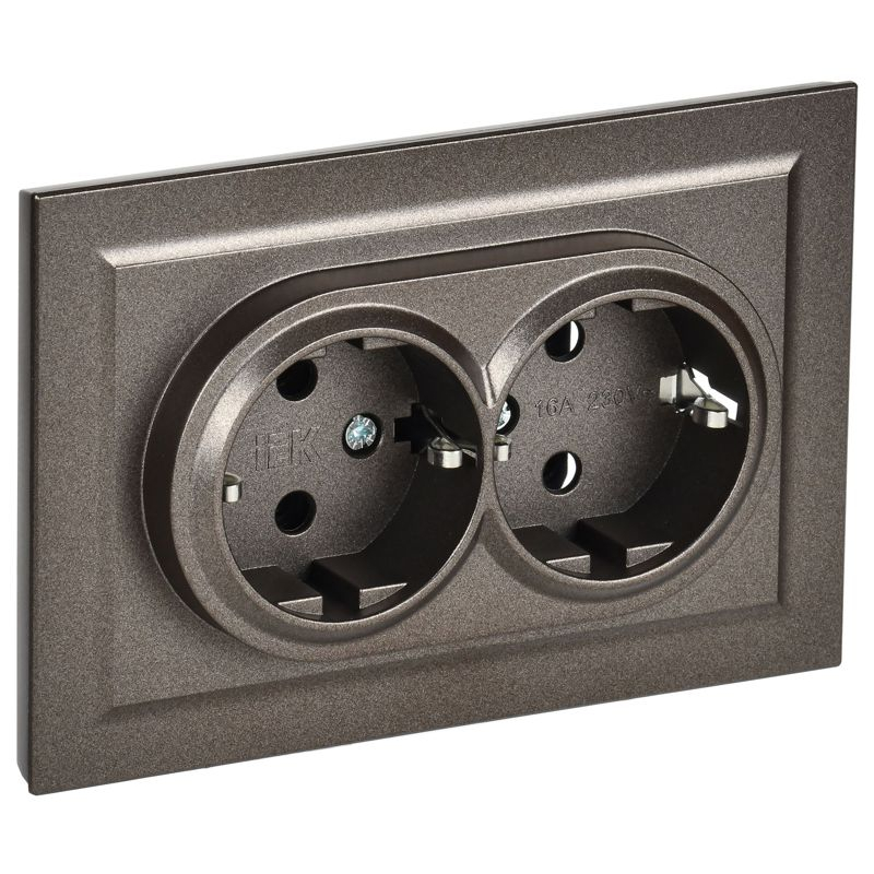 BRITE Розетка 2-местная с заземлением с защитными шторками 16А в сборе РСш12-3-БрТБ темная бронза IEK