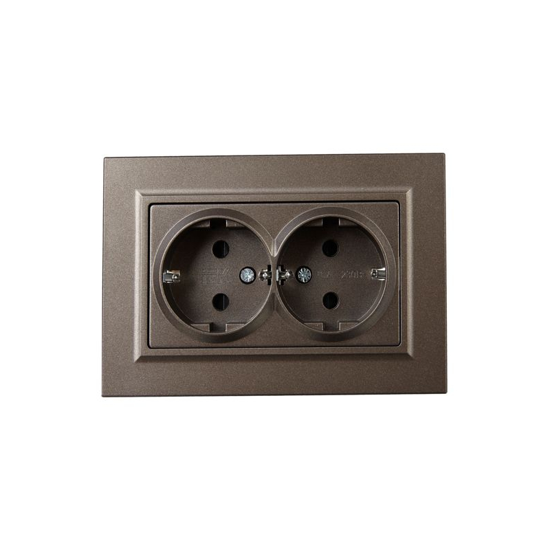 BRITE Розетка 2-местная с заземлением с защитными шторками 16А в сборе РСш12-3-БрТБ темная бронза IEK