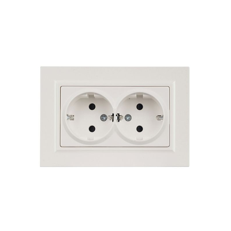 BRITE Розетка 2-местная с заземлением с защитными шторками 16А в сборе РСш12-3-БрЖ жемчуг IEK