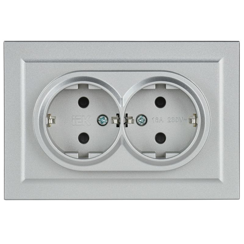 BRITE Розетка 2-местная с заземлением с защитными шторками 16А в сборе РСш12-3-БрА алюминий IEK