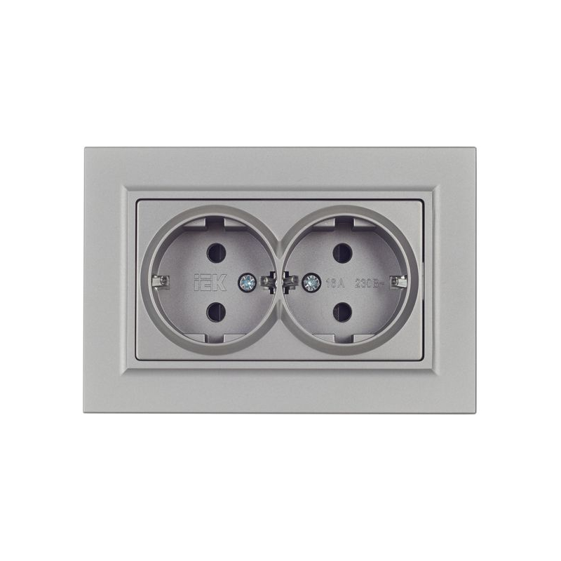 BRITE Розетка 2-местная с заземлением с защитными шторками 16А в сборе РСш12-3-БрС сталь IEK