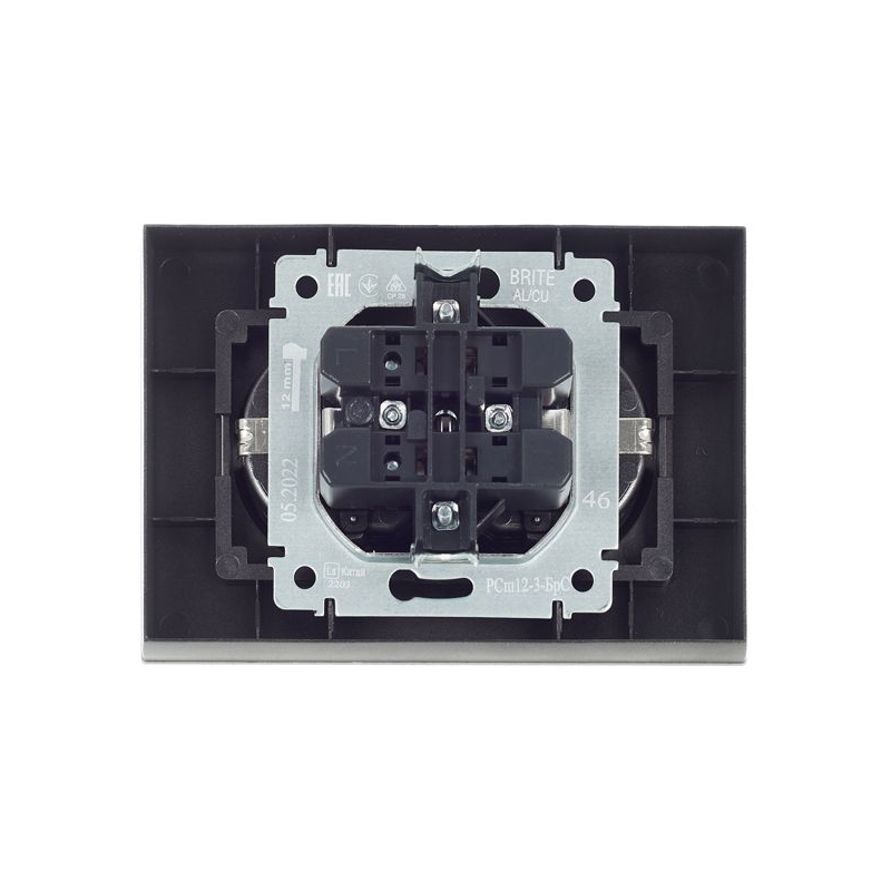 BRITE Розетка 2-местная с заземлением с защитными шторками 16А в сборе РСш12-3-БрС сталь IEK