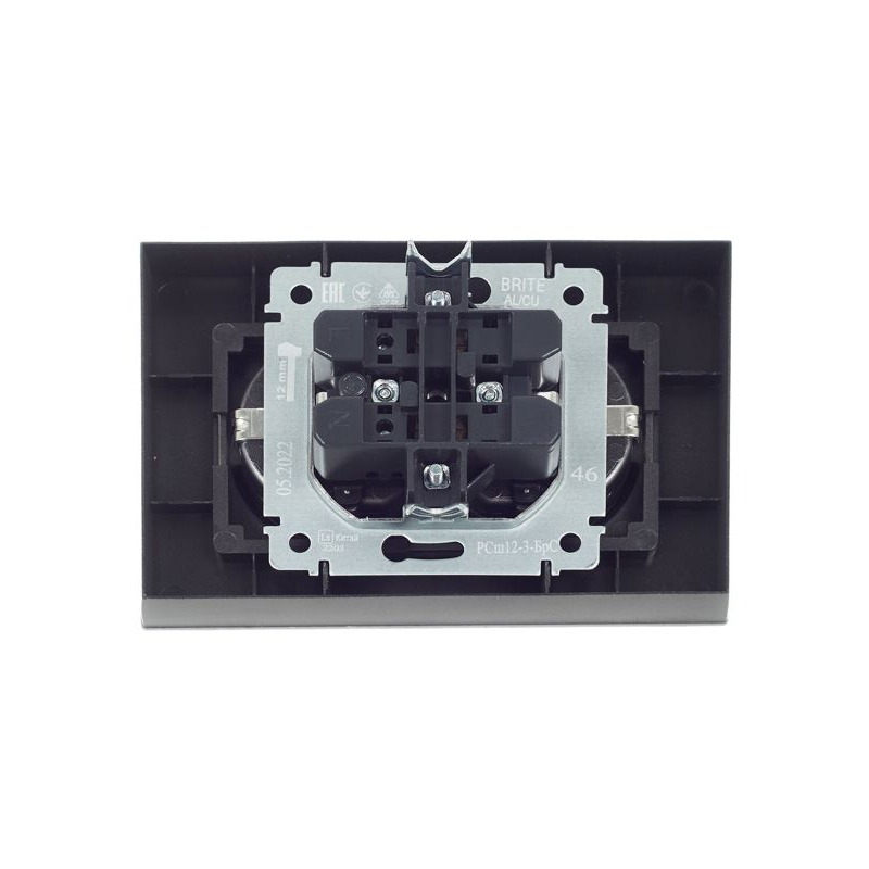 BRITE Розетка 2-местная с заземлением с защитными шторками 16А в сборе РСш12-3-БрС сталь IEK