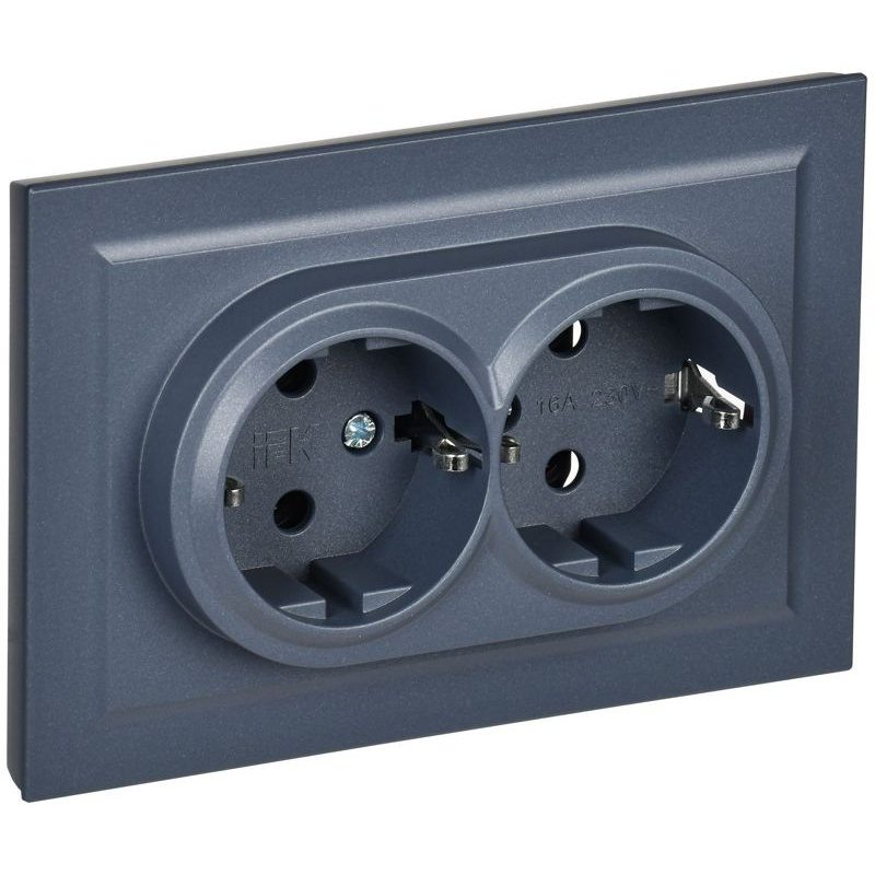 BRITE Розетка 2-местная с заземлением с защитными шторками 16А в сборе РСш12-3-БрМ маренго IEK