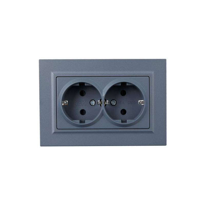 BRITE Розетка 2-местная с заземлением с защитными шторками 16А в сборе РСш12-3-БрМ маренго IEK