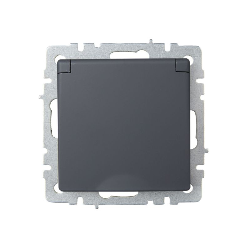 BRITE Розетка 1-местная с заземлением с защитными шторками и крышкой 16А IP20 РСбш10-3-БрГ графит IEK