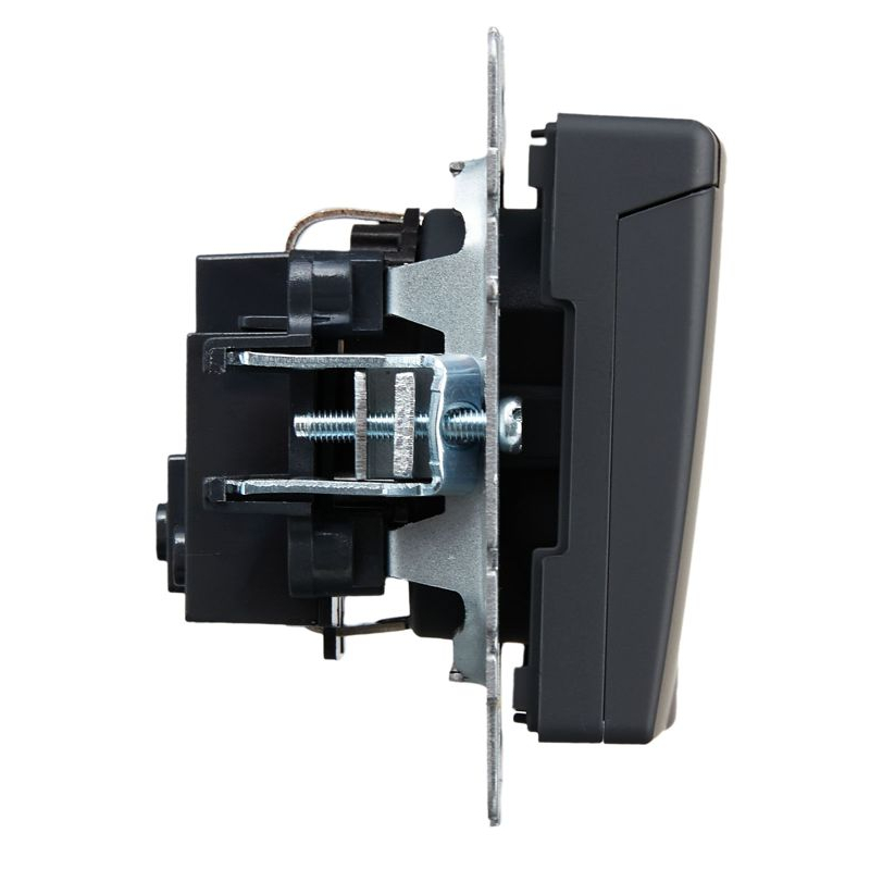 BRITE Розетка 1-местная с заземлением с защитными шторками и крышкой 16А IP20 РСбш10-3-БрГ графит IEK