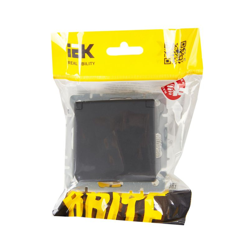 BRITE Розетка 1-местная с заземлением с защитными шторками и крышкой 16А IP20 РСбш10-3-БрГ графит IEK