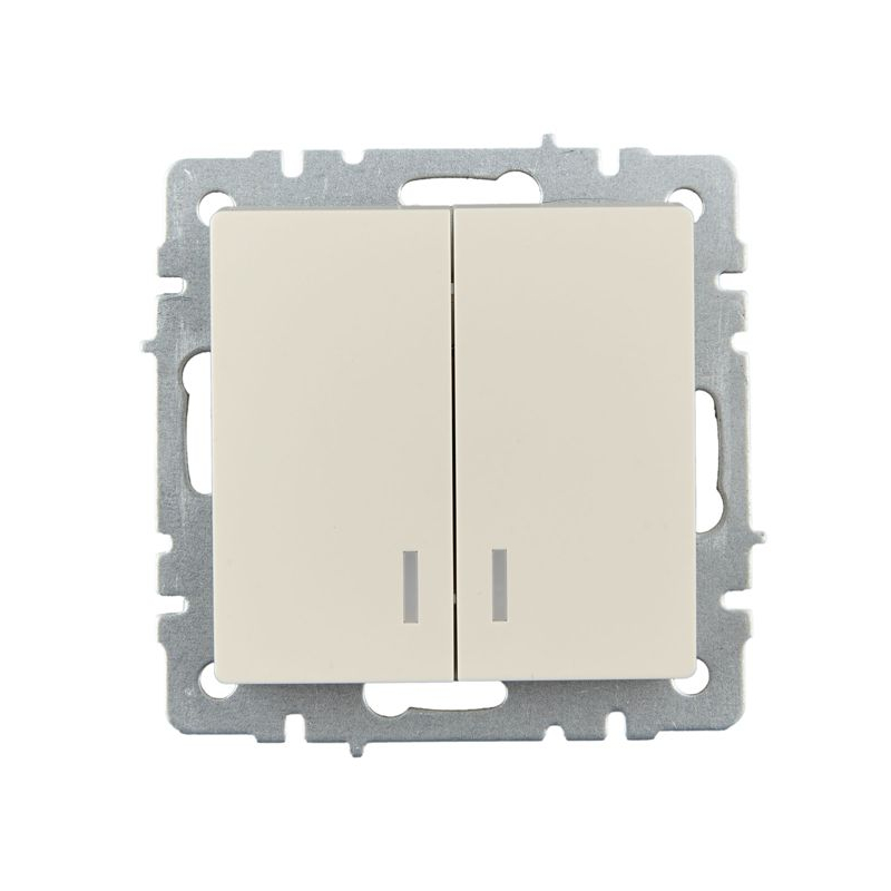 BRITE Выключатель 2-клавишный с индикацией 10А ВС10-2-1-БрКр бежевый IEK