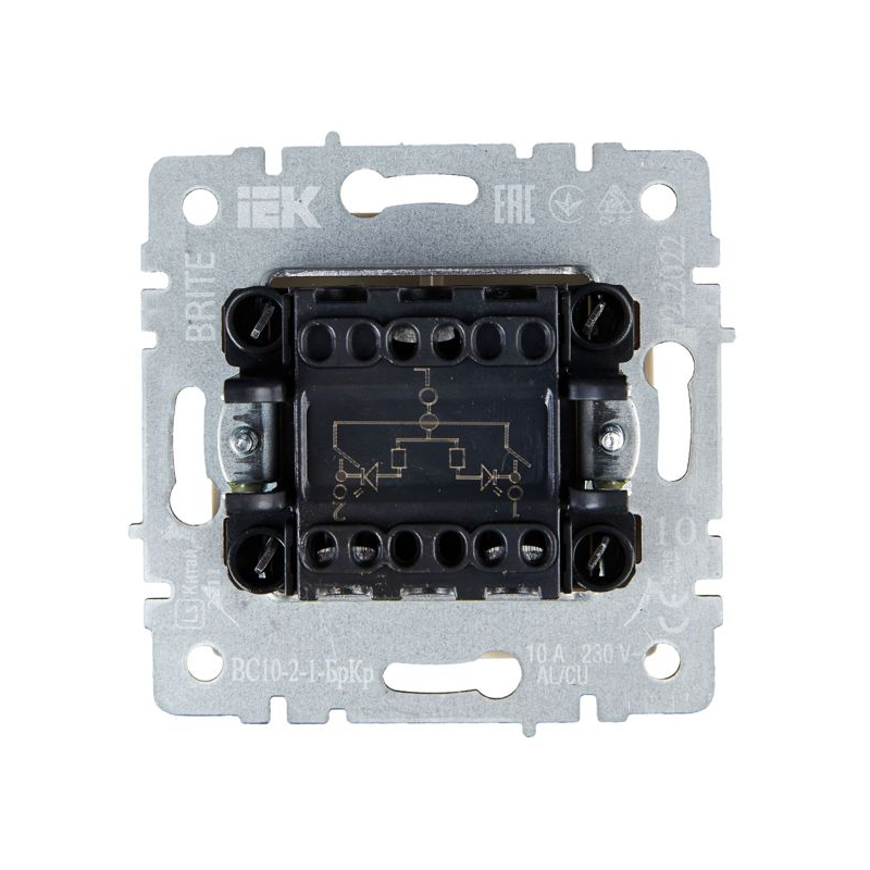 BRITE Выключатель 2-клавишный с индикацией 10А ВС10-2-1-БрКр бежевый IEK