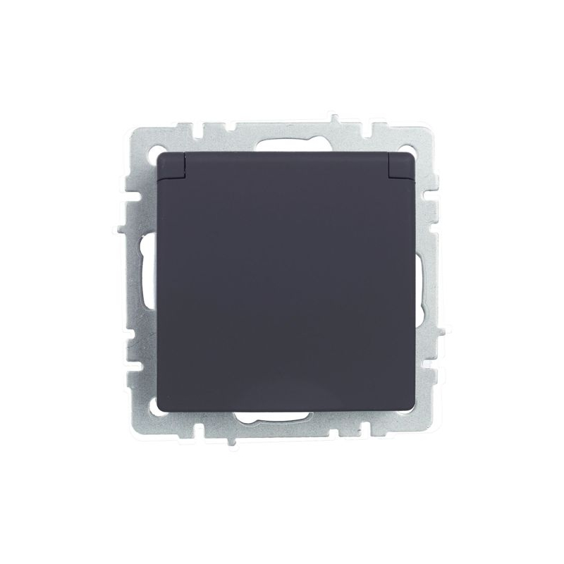 BRITE Розетка 1-местная с заземлением с защитными шторками и крышкой 16А IP44 РСбш10-3-44-БрГ графит IEK