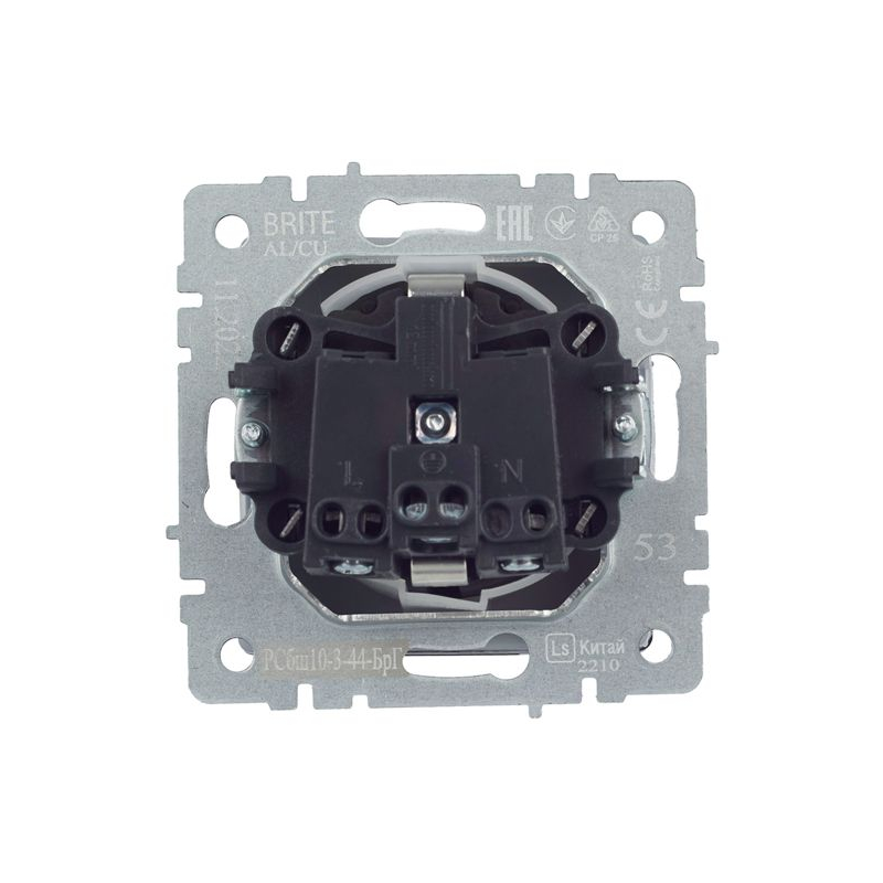 BRITE Розетка 1-местная с заземлением с защитными шторками и крышкой 16А IP44 РСбш10-3-44-БрГ графит IEK