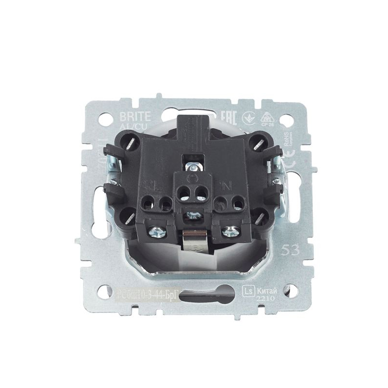 BRITE Розетка 1-местная с заземлением с защитными шторками и крышкой 16А IP44 РСбш10-3-44-БрГ графит IEK