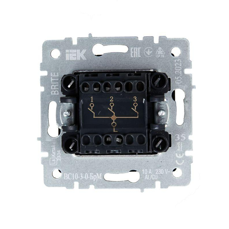 BRITE Выключатель 3-клавишный 10А ВС10-3-0-БрМ маренго IEK
