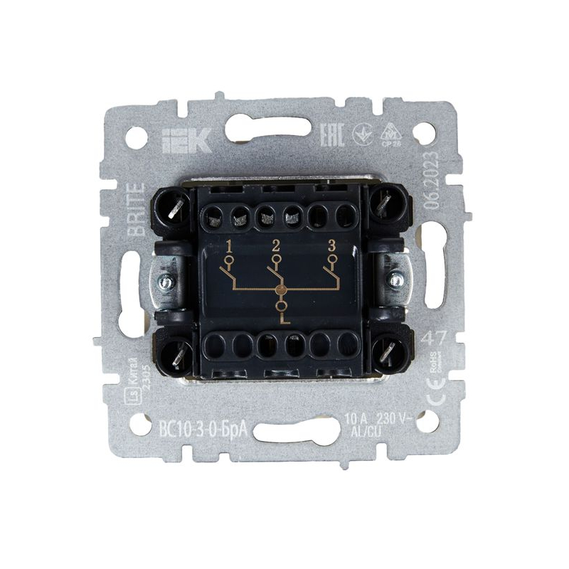 BRITE Выключатель 3-клавишный 10А ВС10-3-0-БрА алюминий IEK