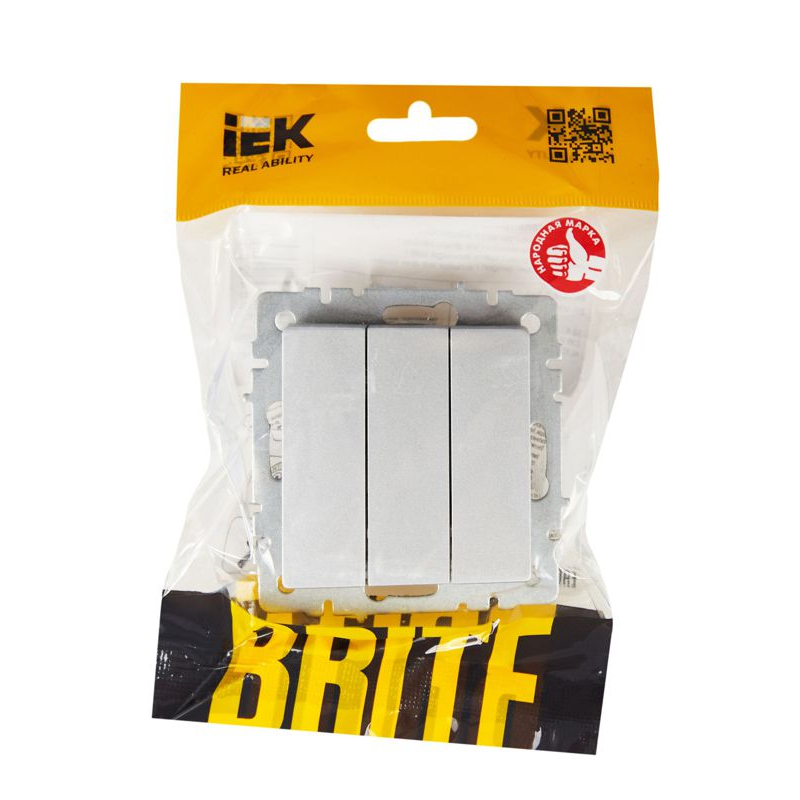BRITE Выключатель 3-клавишный 10А ВС10-3-0-БрА алюминий IEK