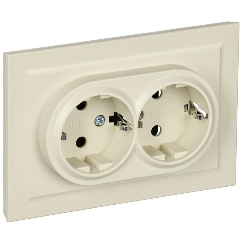 BRITE Розетка 2-местная с заземлением с защитными шторками 16А в сборе РСш12-3-БрКр бежевый IEK