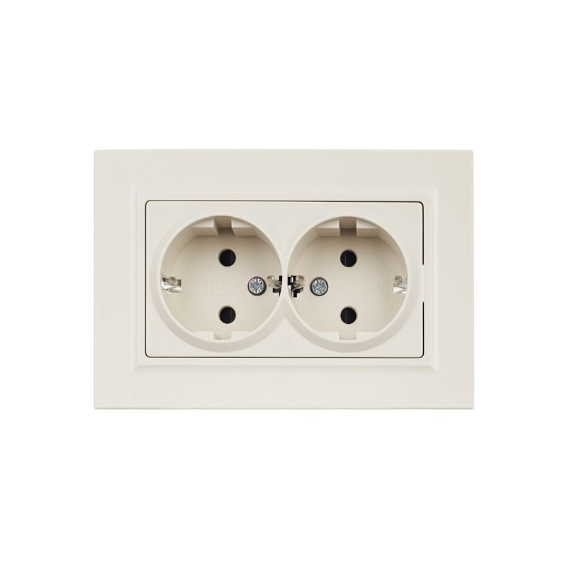 BRITE Розетка 2-местная с заземлением с защитными шторками 16А в сборе РСш12-3-БрКр бежевый IEK