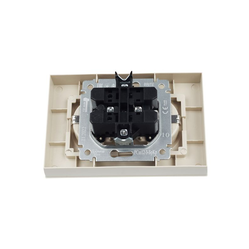BRITE Розетка 2-местная с заземлением с защитными шторками 16А в сборе РСш12-3-БрКр бежевый IEK