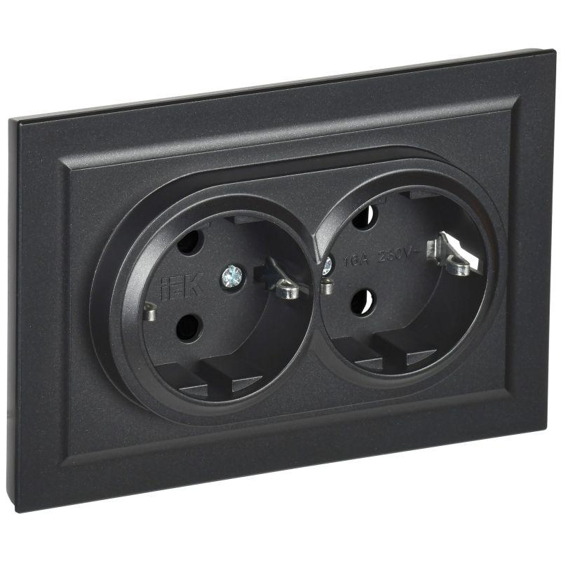BRITE Розетка 2-местная с заземлением без защитных шторок 16А в сборе РС12-3-БрЧ черный IEK