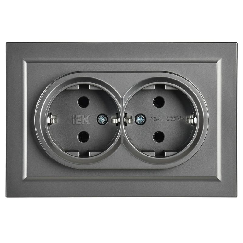 BRITE Розетка 2-местная с заземлением без защитных шторок 16А в сборе РС12-3-БрС сталь IEK