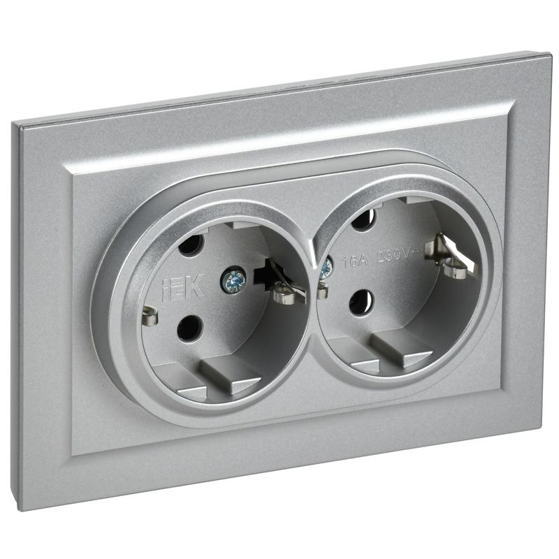 BRITE Розетка 2-местная с заземлением без защитных шторок 16А в сборе РС12-3-БрА алюминий IEK