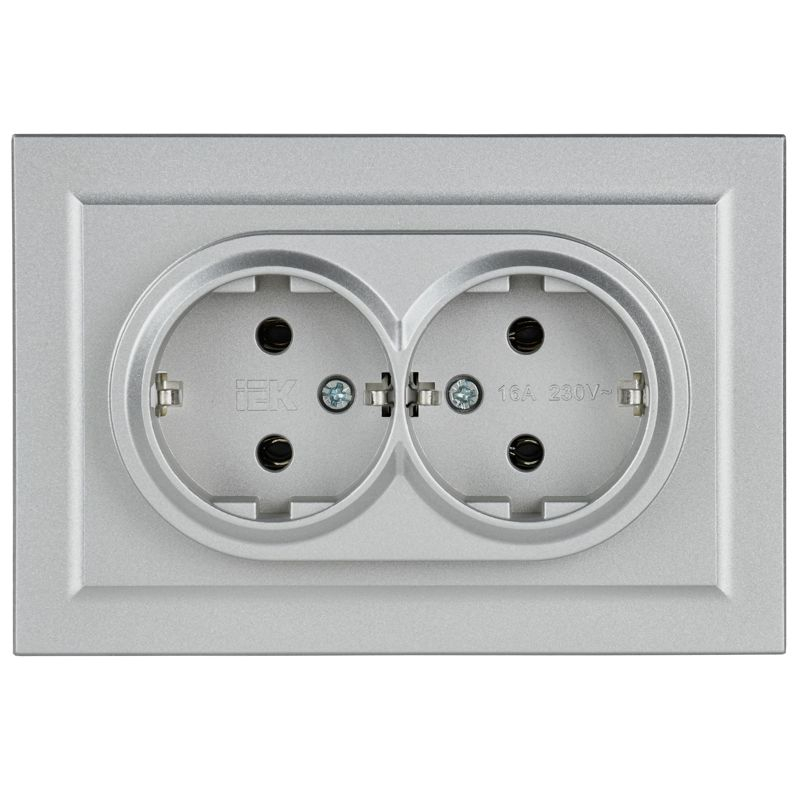 BRITE Розетка 2-местная с заземлением без защитных шторок 16А в сборе РС12-3-БрА алюминий IEK