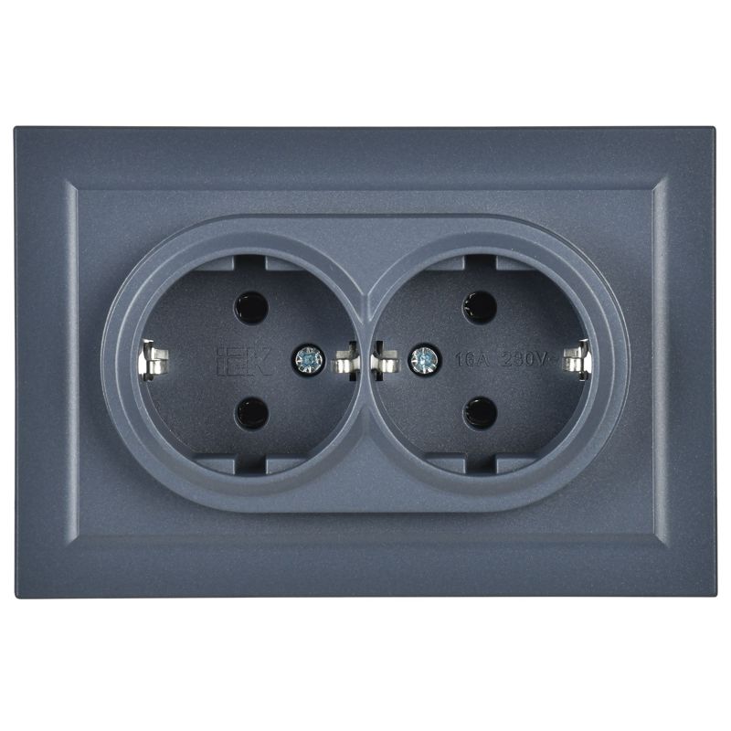 BRITE Розетка 2-местная с заземлением без защитных шторок 16А в сборе РС12-3-БрМ маренго IEK