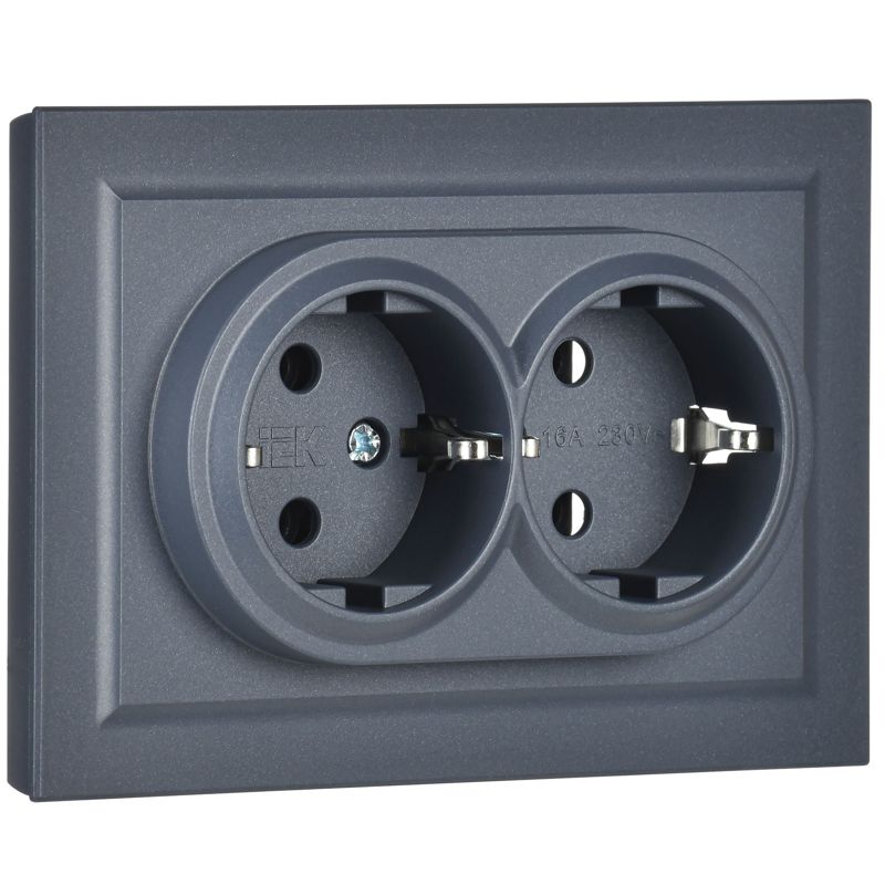 BRITE Розетка 2-местная с заземлением без защитных шторок 16А в сборе РС12-3-БрМ маренго IEK