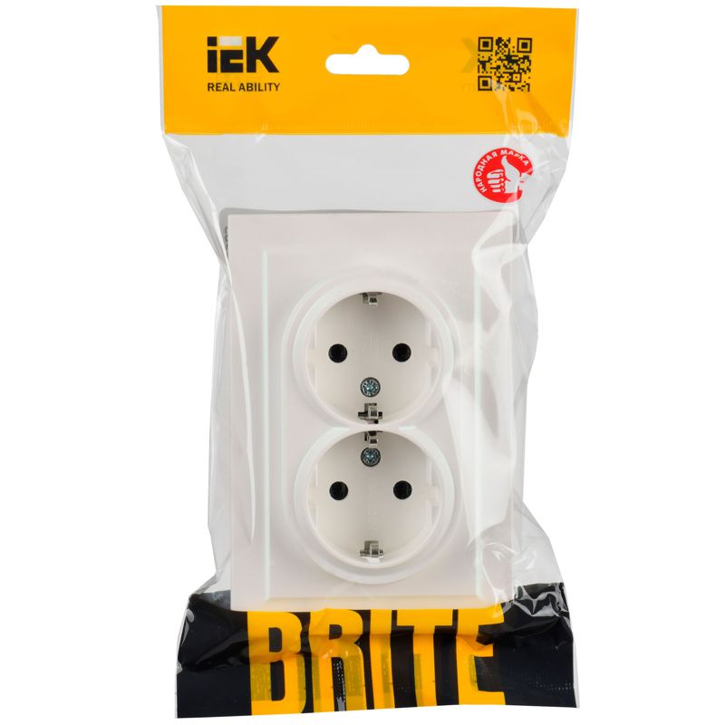 BRITE Розетка 2-местная с заземлением без защитных шторок 16А в сборе РС12-3-БрЖ жемчуг IEK