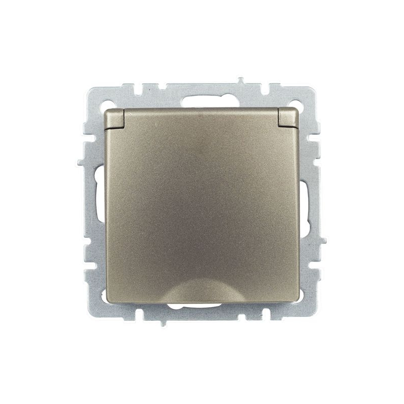 BRITE Розетка 1-местная с заземлением с защитными шторками и крышкой 16А IP20 РСбш10-3-БрШ шампань IEK