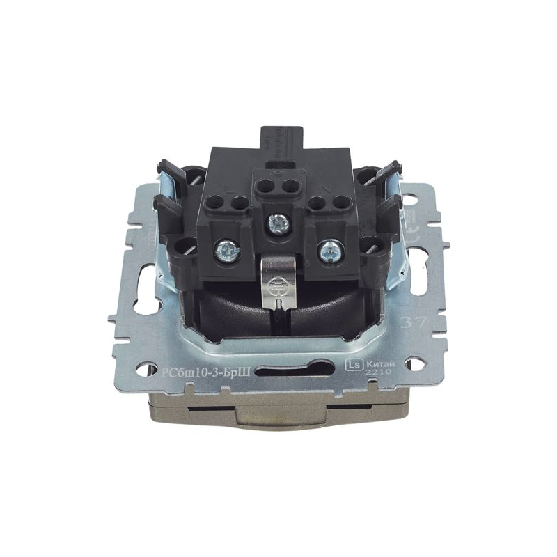 BRITE Розетка 1-местная с заземлением с защитными шторками и крышкой 16А IP20 РСбш10-3-БрШ шампань IEK