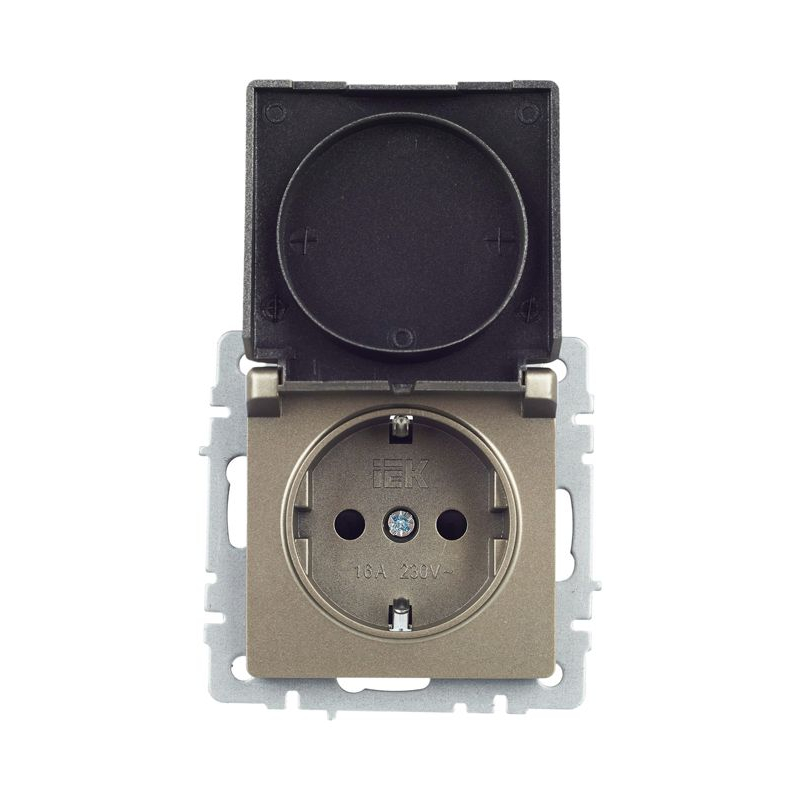 BRITE Розетка 1-местная с заземлением с защитными шторками и крышкой 16А IP20 РСбш10-3-БрШ шампань IEK