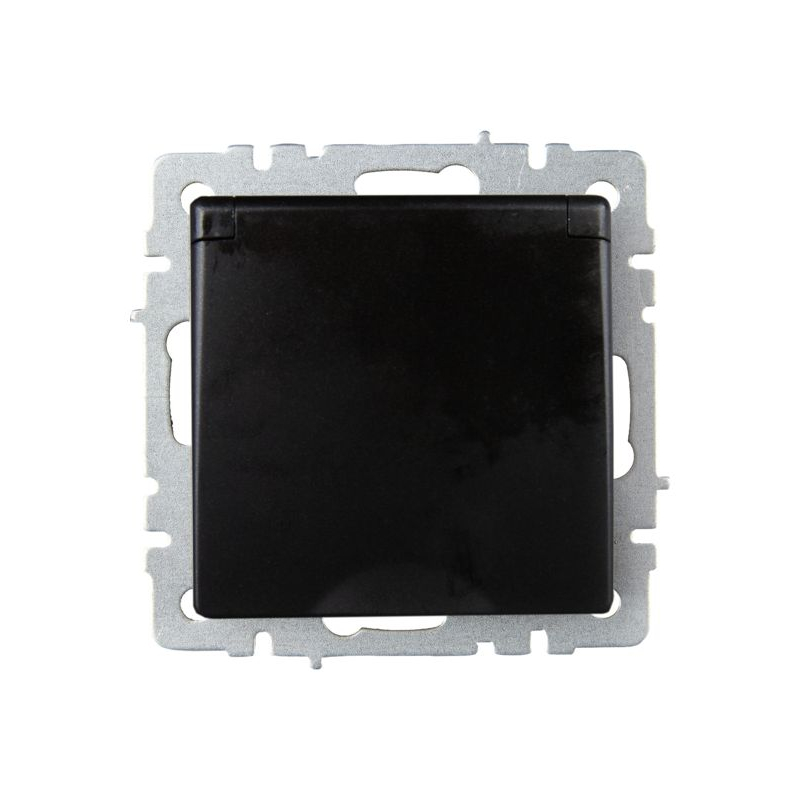 BRITE Розетка 1-местная с заземлением с защитными шторками и крышкой 16А IP20 РСбш10-3-БрЧ черный IEK