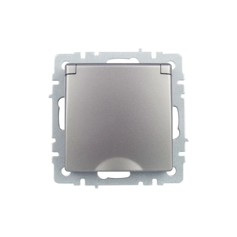 BRITE Розетка 1-местная с заземлением с защитными шторками и крышкой 16А IP20 РСбш10-3-БрС сталь IEK