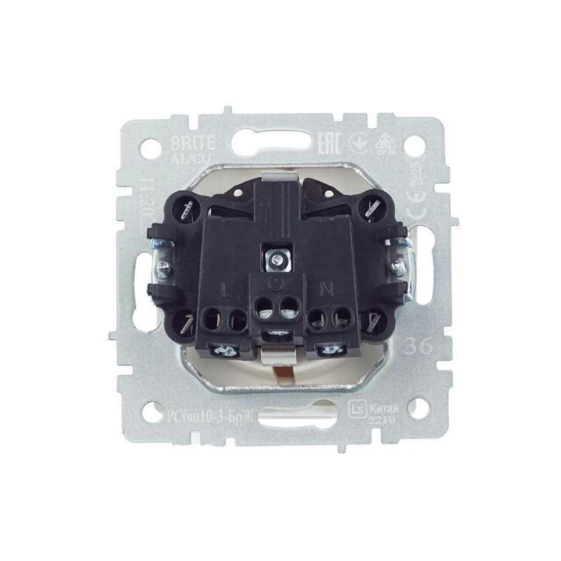 BRITE Розетка 1-местная с заземлением с защитными шторками и крышкой 16А IP20 РСбш10-3-БрЖ жемчуг IEK