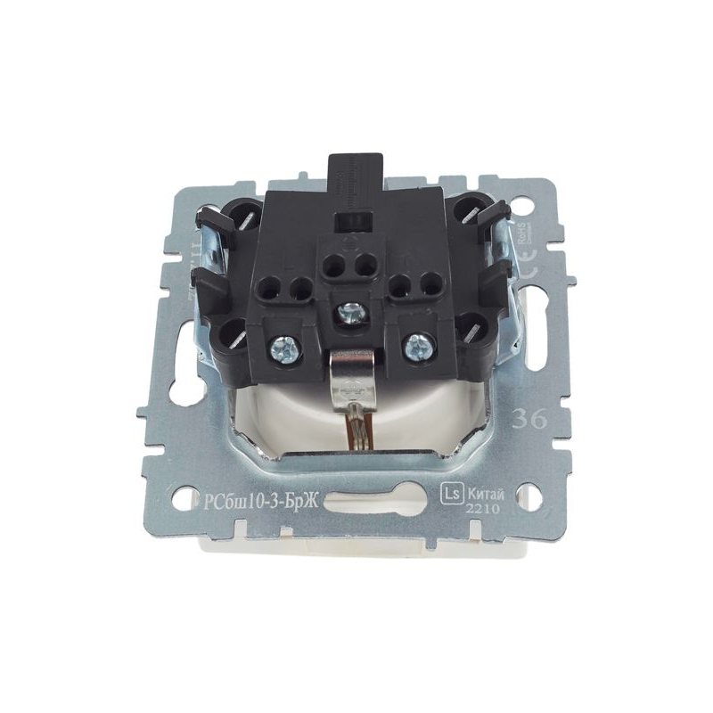 BRITE Розетка 1-местная с заземлением с защитными шторками и крышкой 16А IP20 РСбш10-3-БрЖ жемчуг IEK