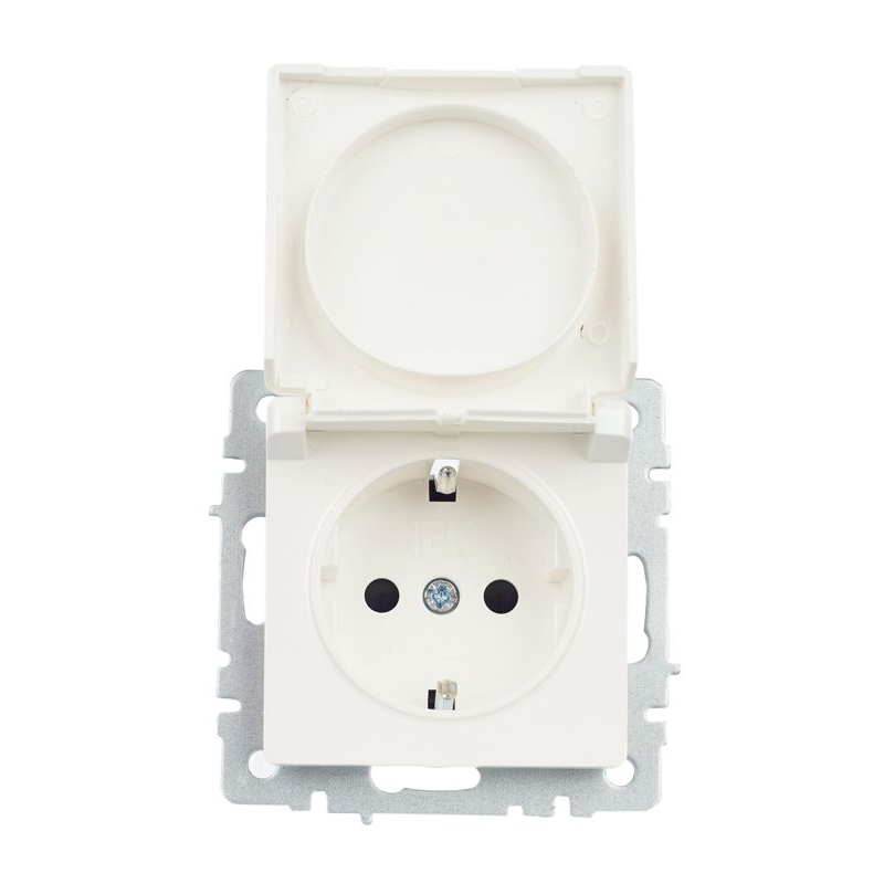 BRITE Розетка 1-местная с заземлением с защитными шторками и крышкой 16А IP20 РСбш10-3-БрЖ жемчуг IEK