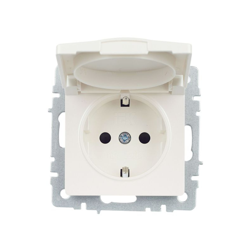 BRITE Розетка 1-местная с заземлением с защитными шторками и крышкой 16А IP20 РСбш10-3-БрЖ жемчуг IEK