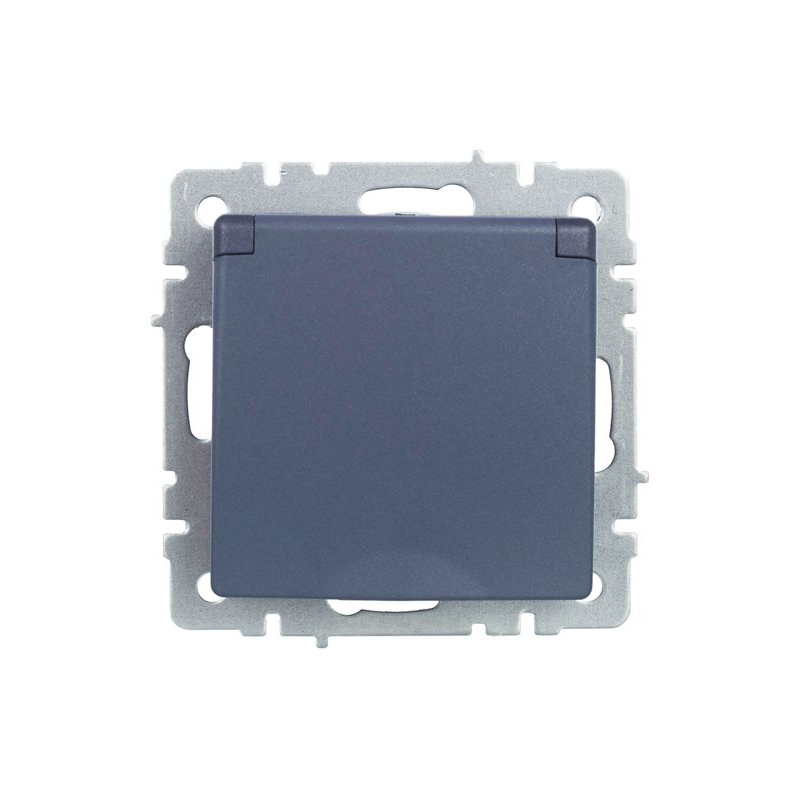 BRITE Розетка 1-местная с заземлением с защитными шторками и крышкой 16А IP20 РСбш10-3-БрМ маренго IEK