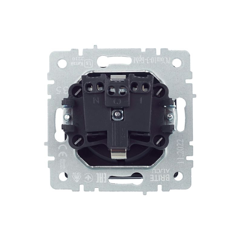 BRITE Розетка 1-местная с заземлением с защитными шторками и крышкой 16А IP20 РСбш10-3-БрМ маренго IEK