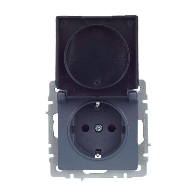 BRITE Розетка 1-местная с заземлением с защитными шторками и крышкой 16А IP20 РСбш10-3-БрМ маренго IEK