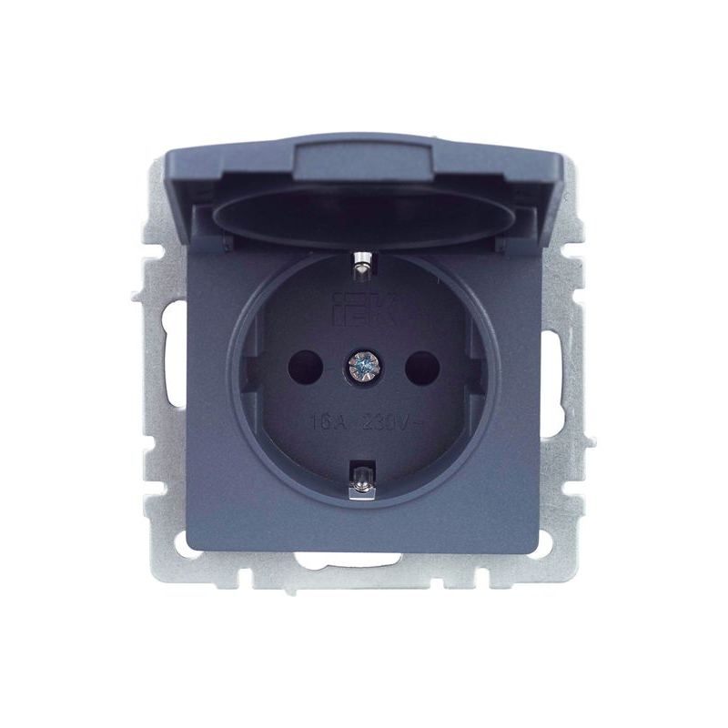 BRITE Розетка 1-местная с заземлением с защитными шторками и крышкой 16А IP20 РСбш10-3-БрМ маренго IEK