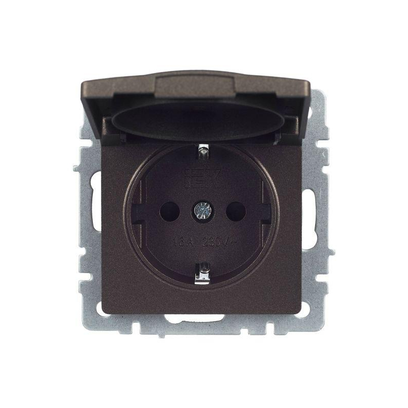 BRITE Розетка 1-местная с заземлением с защитными шторками и крышкой 16А IP20 РСбш10-3-БрТБ темная бронза IEK