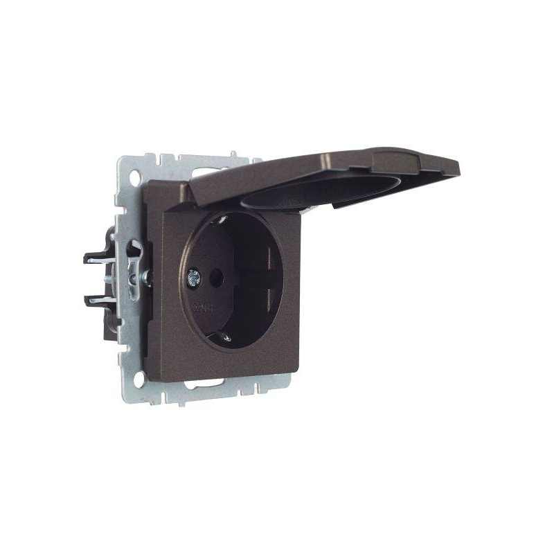 BRITE Розетка 1-местная с заземлением с защитными шторками и крышкой 16А IP20 РСбш10-3-БрТБ темная бронза IEK