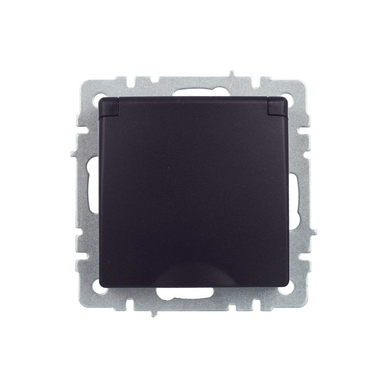 BRITE Розетка 1-местная с заземлением с защитными шторками и крышкой 16А IP44 РСбш10-3-44-БрЧ черный IEK