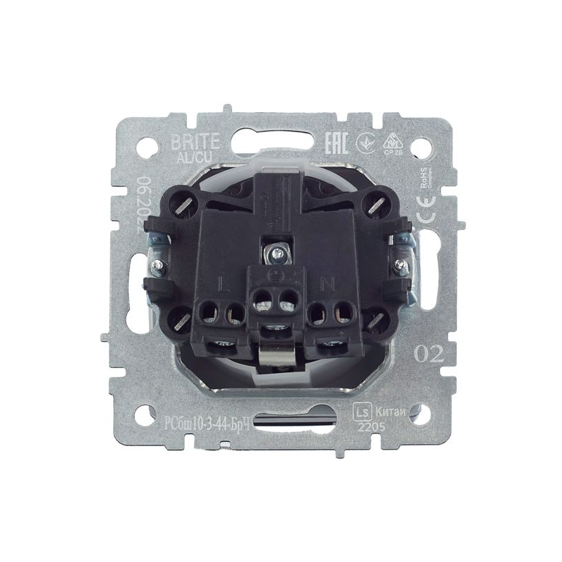 BRITE Розетка 1-местная с заземлением с защитными шторками и крышкой 16А IP44 РСбш10-3-44-БрЧ черный IEK